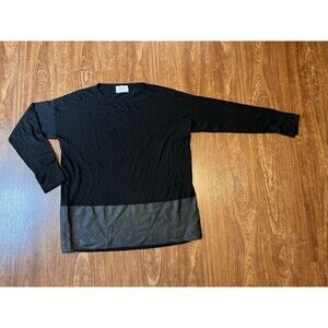 Snobby Sheep Cashmere & Silk faux Leather Black Crew Neck Sweater Size 44 L/XL